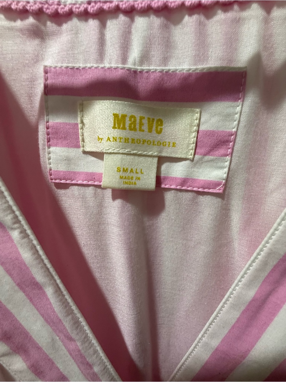 Maeve Pink and White Striped V‑Neck Maxi Shirtdress. Small - Picture 3 of 5